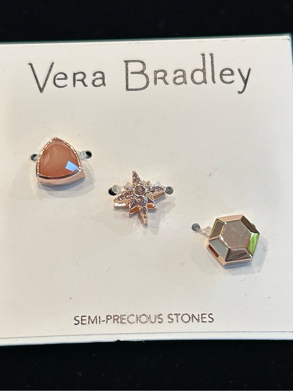 Vera Bradley Rose Gold Tone Semi-Precious Stone & Crystal Charm Set of 3
